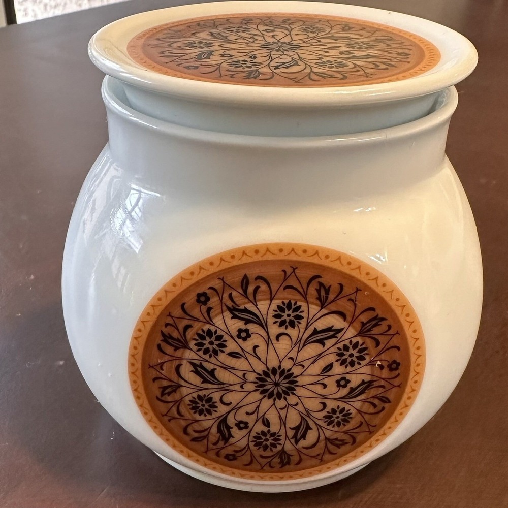 Noritake‎ Dominica 6925 Canister Jar White Brown Floral Mandala Vintage Japan